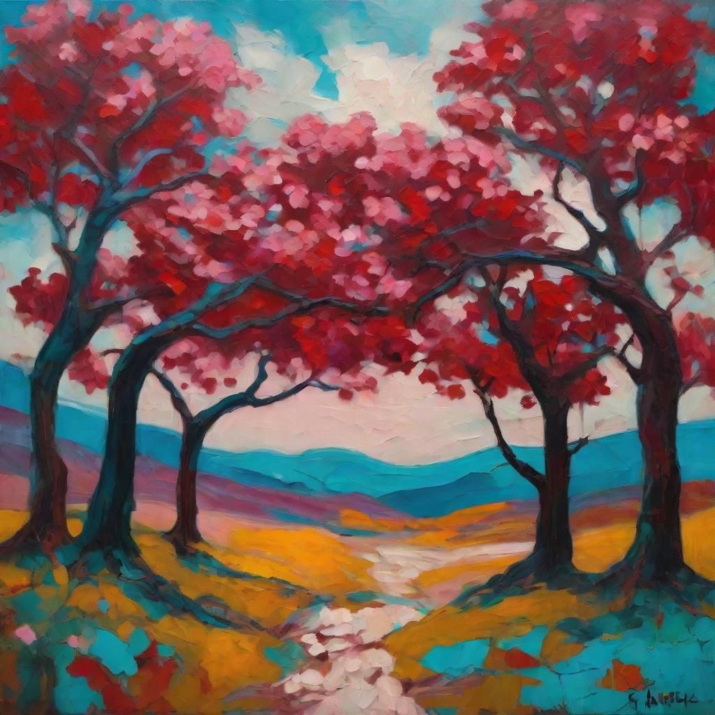 Alien Cherry Blossoms in Expressionist Oil Painting
