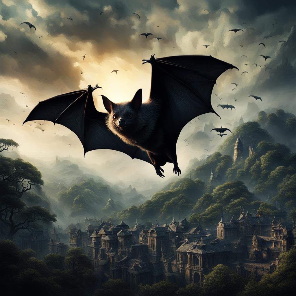 Dramatic Flying Fox Bat Digital Matte Painting
