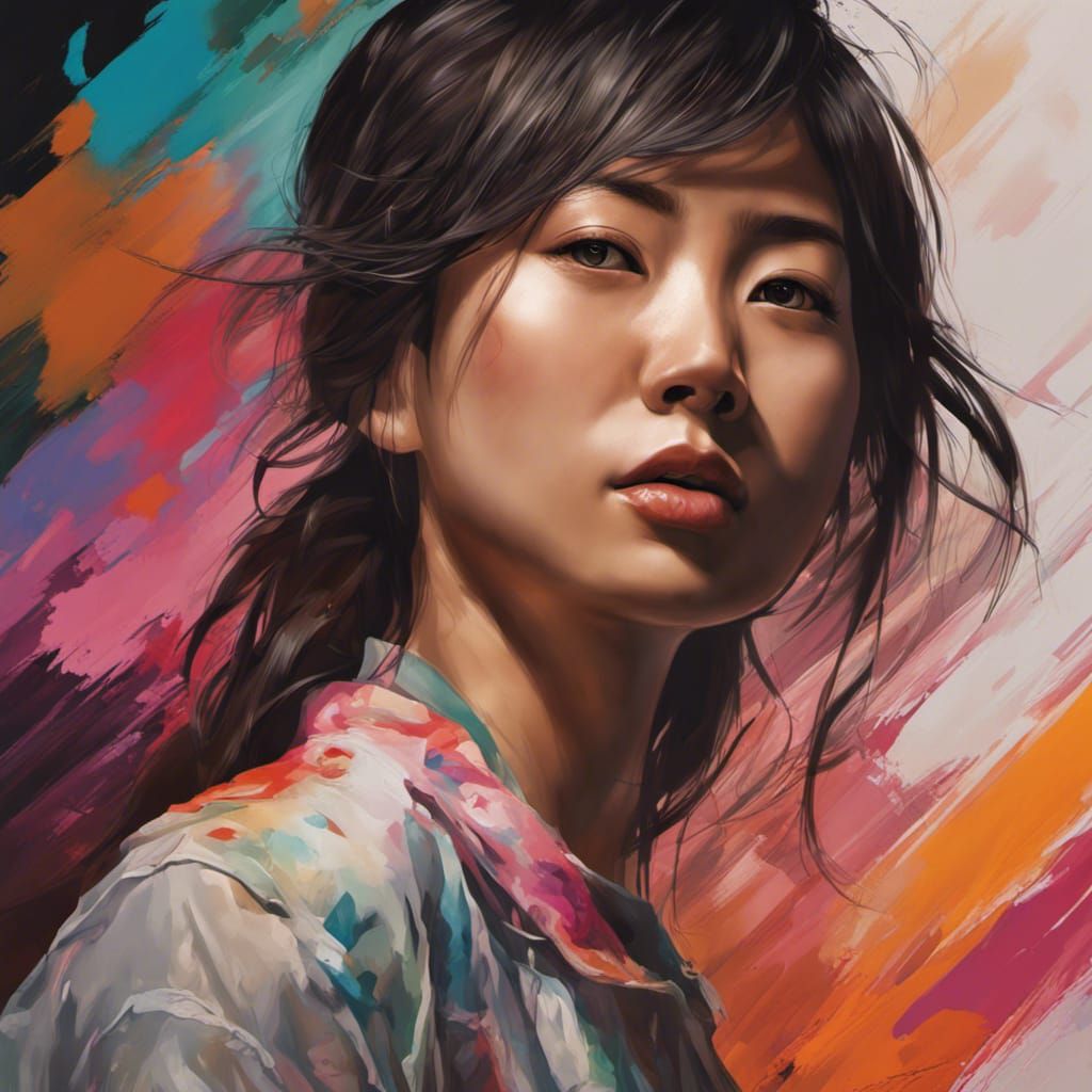 Detailed Portrait of Asian Woman in Splash Art Style