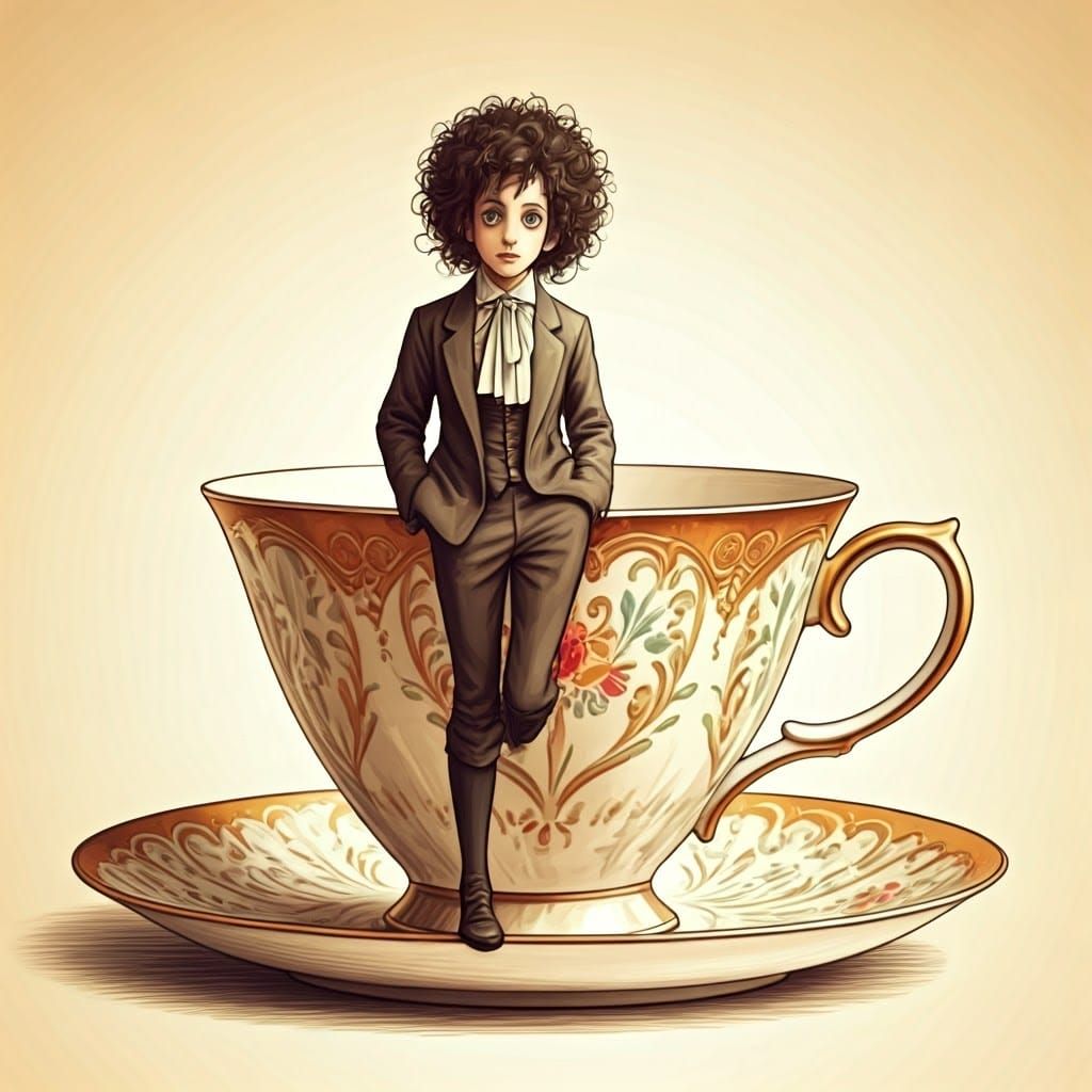 Miniature Groom in Whimsical Tea Cup Scene