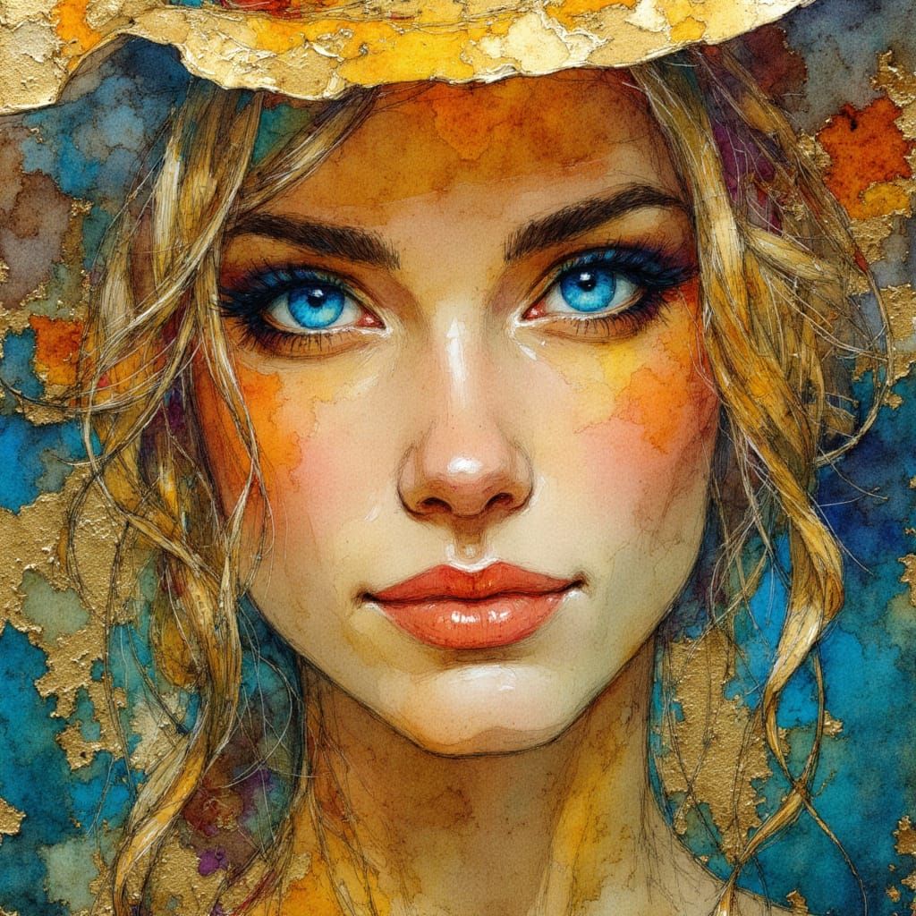 Ethereal Fire Fairy Portrait in Art Deco Style