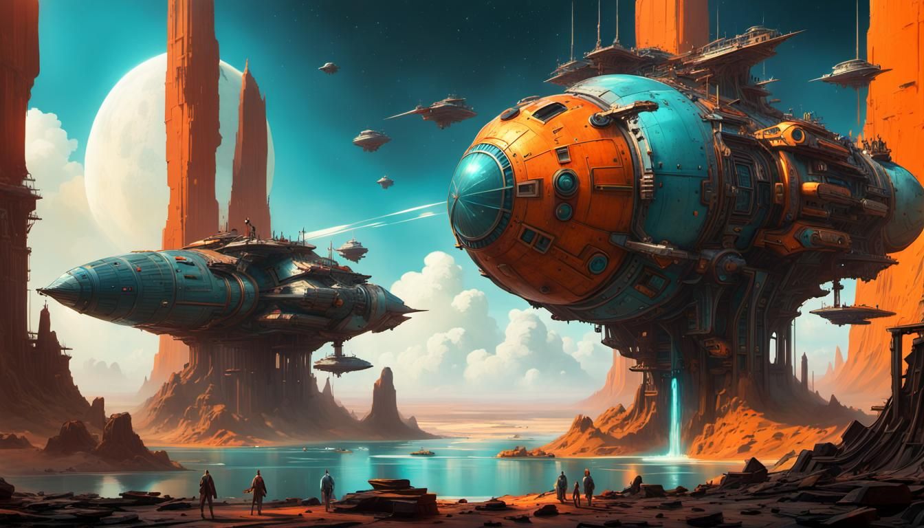 Starship Scrapyards: Cosmic Chris Foss-Style Concept Art