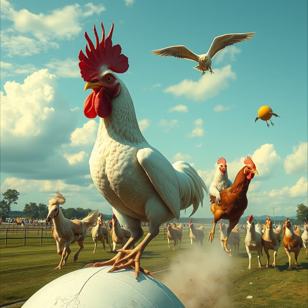 Hyper-Real Chicken Jockey in Surreal Style