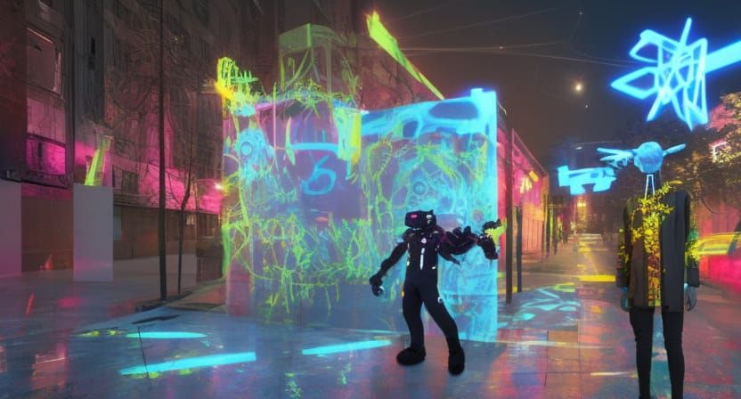 Cyberpunk Chimpanzee Hacker with Robot Drone