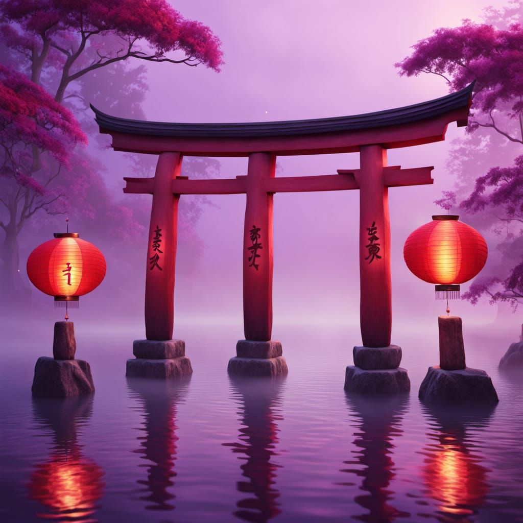 Mystical Torii Gate in Ethereal Fog