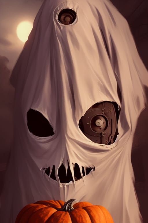 Ghost Mask Halloween Horror in Acrylic Art