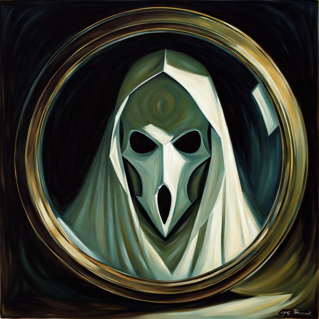 Ethereal Specter Reflected in Dark Fantasy Mirror