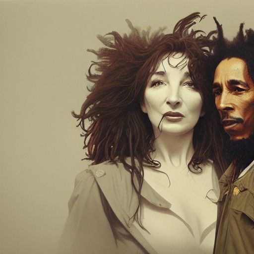 Kate Bush and Bob Marley Portrait, Detailed Concept Art