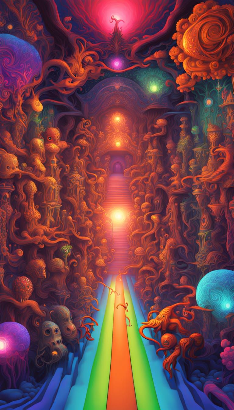 Eldritch Creatures Displayed on Large Canvases in Vibrant Co...