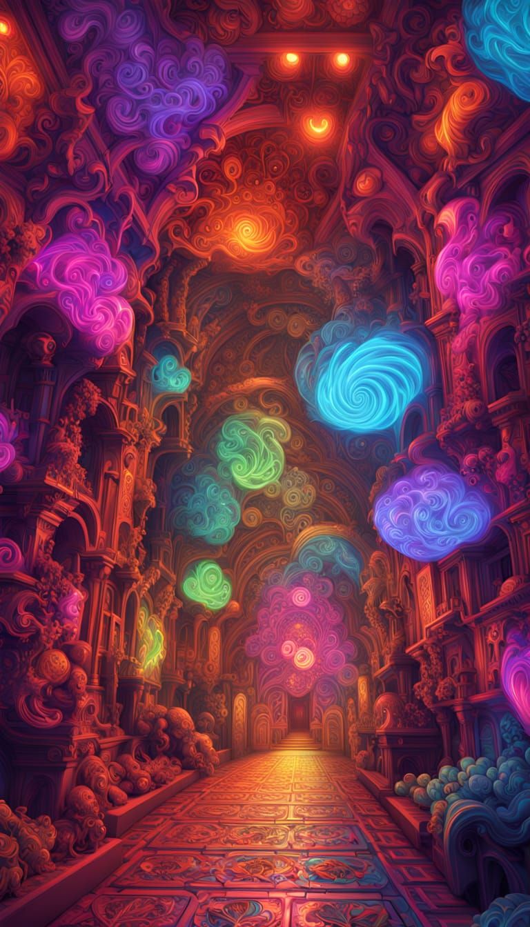 Eldritch Creatures on Canvas in Psychedelic Art Style