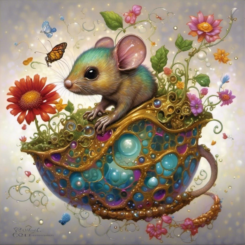 Photorealistic Fluffy Baby Rat Eating Noodle