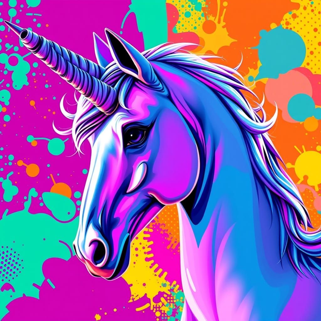 Vibrant Unicorn in Bold Pop Art Background