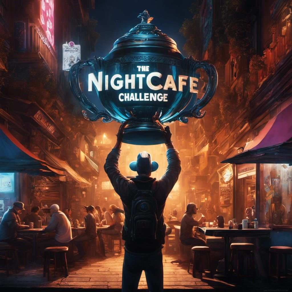 Man Holds NightCafe Trophy in Digital Art Style