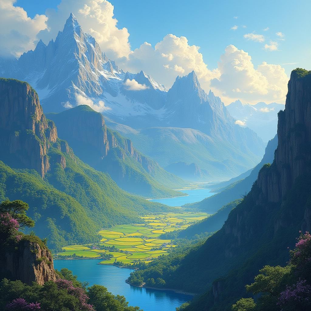 Musical Mountain Landscape in Ethereal Style
