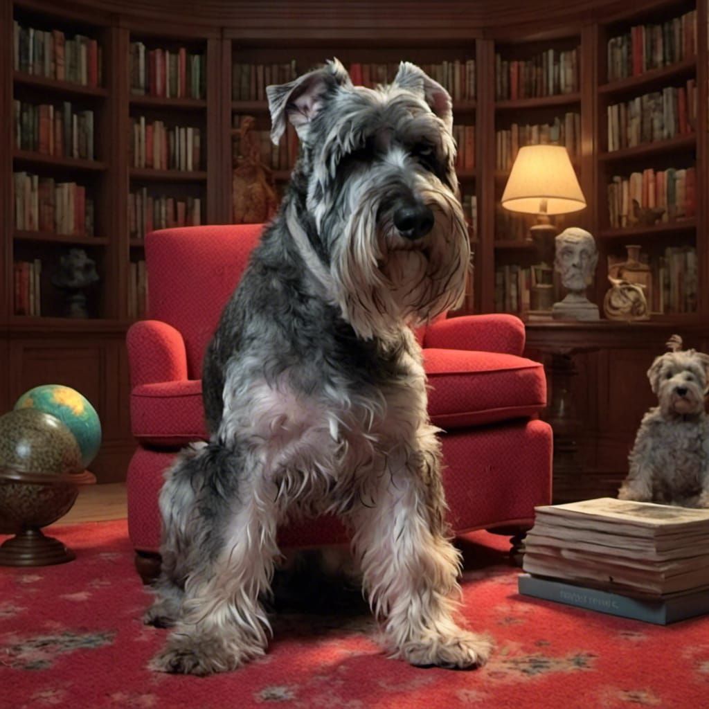 Dog in Cozy Home Library, Detailed Matte Painting