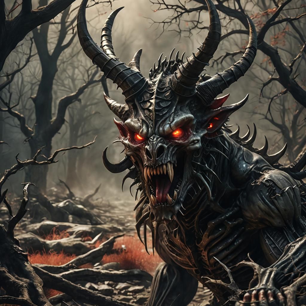 Demonic Creature Lunging Forward: Dark Fantasy Illustration