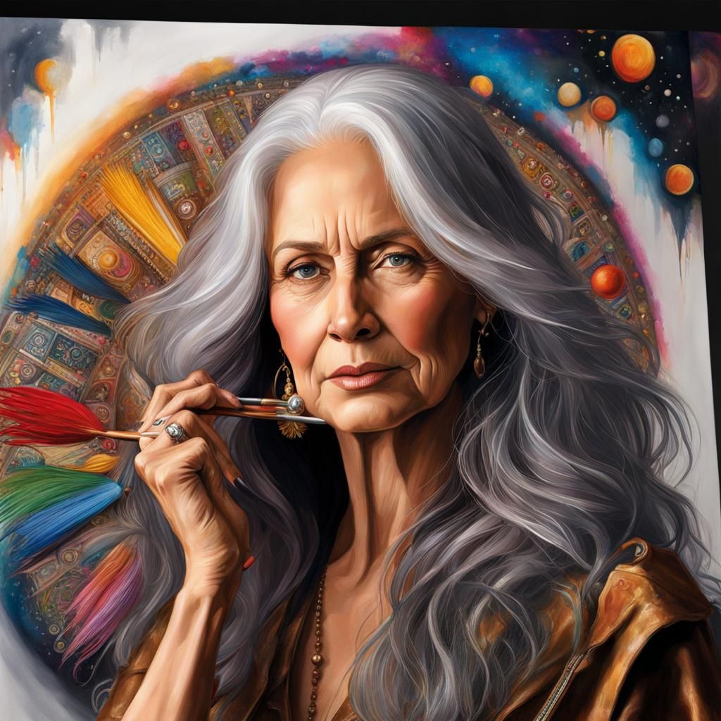 Elegant Woman Painting a Goddess Self-Portrait