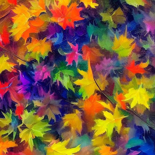 Nightmarish Creature Surrounded by Autumn Leaves as Impasto ...