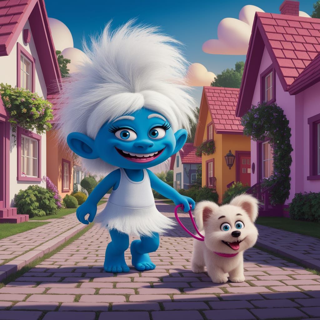 Troll Smurfette Strolls Through Smurf Village