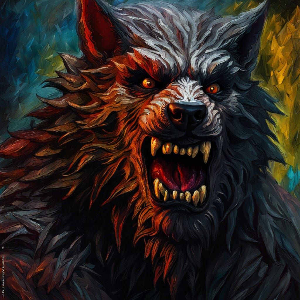 Gothic Impressionist Werewolf Portrait in 8k