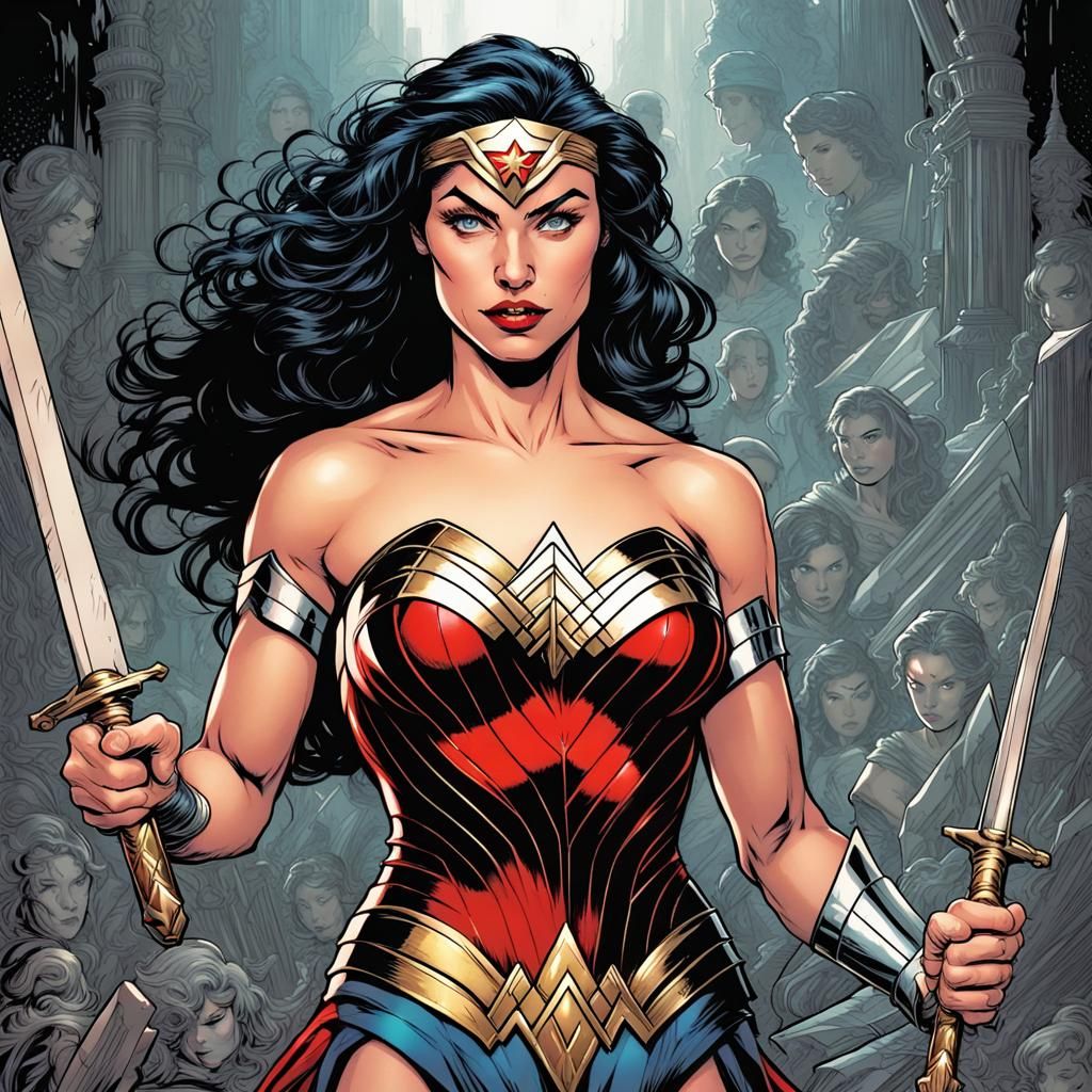 Wonder Woman with Sword in Comic Book Style