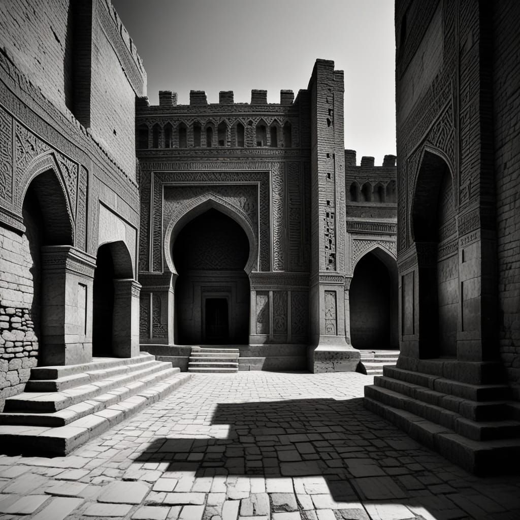 Ancient Samarkand Fortress in Charcoal Drawing