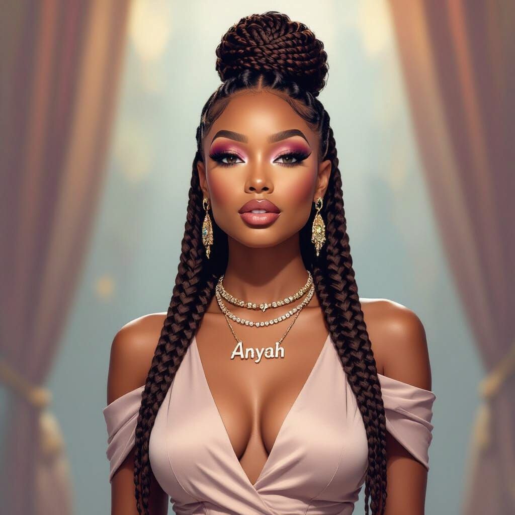 African American Woman with Box Braids and 'Anyah' Necklace