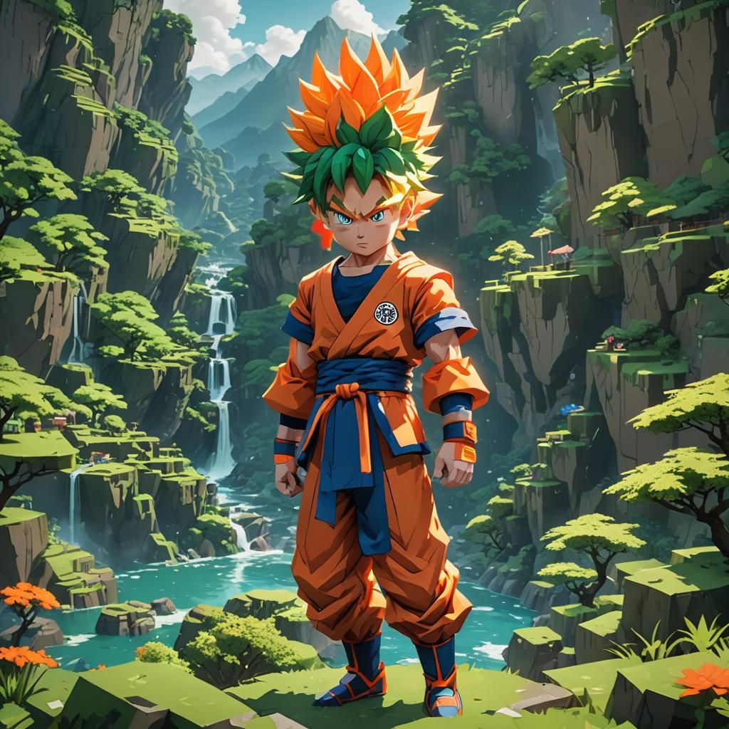 Goku in Minecraft World: 3D Anime Art