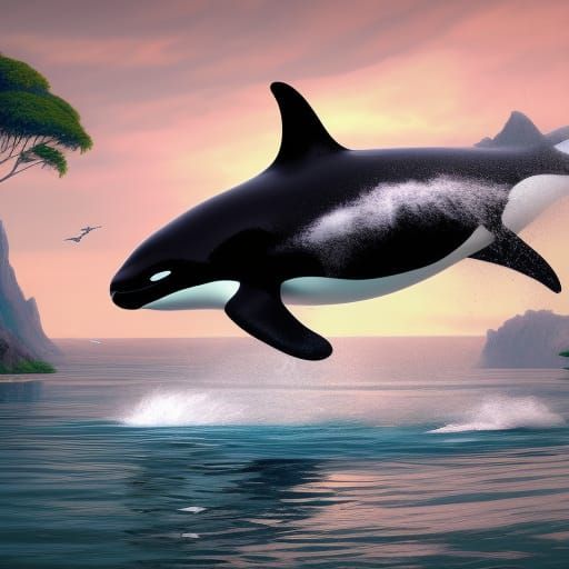 Killer Whale Breaching: Detailed Digital Painting