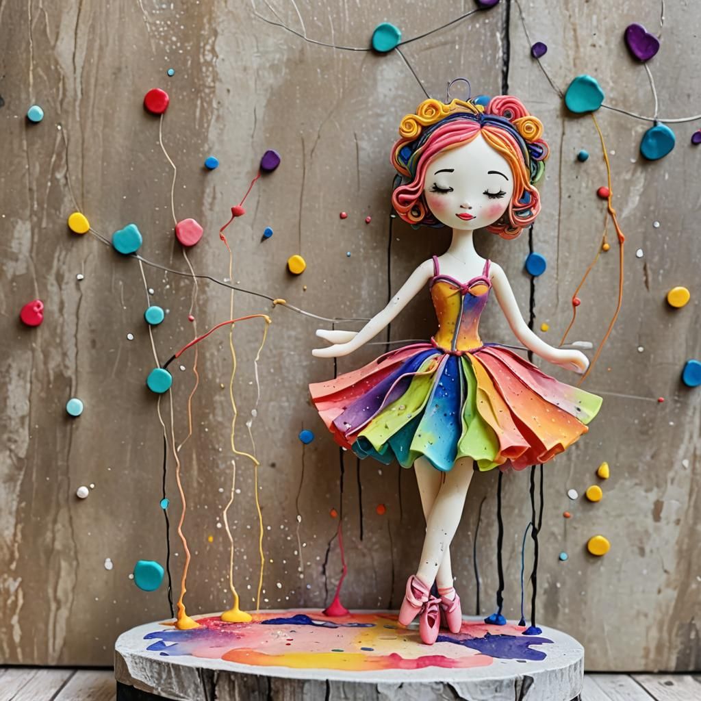 colorful whimsical 3D playdough doll detailed with wire art ...