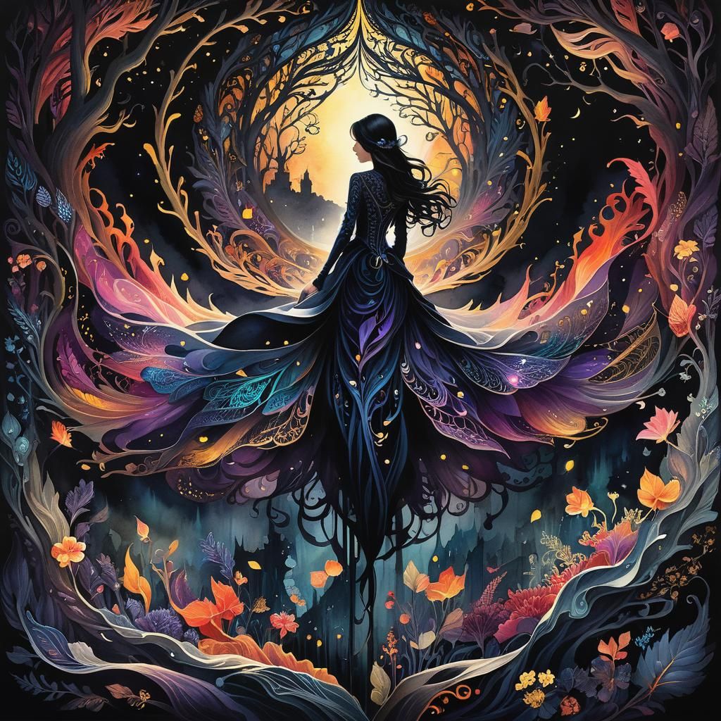 Intricate Watercolor: Deep Dreams in Vibrant Color