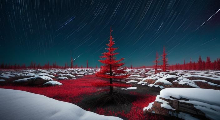 Crimson Forest and Star Trails Astrophotography