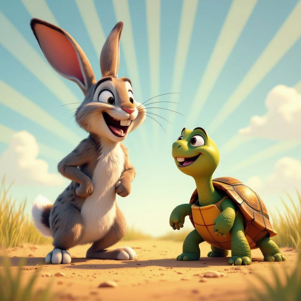 Hare Laughs at Tortoise Before Race: Pixar Style
