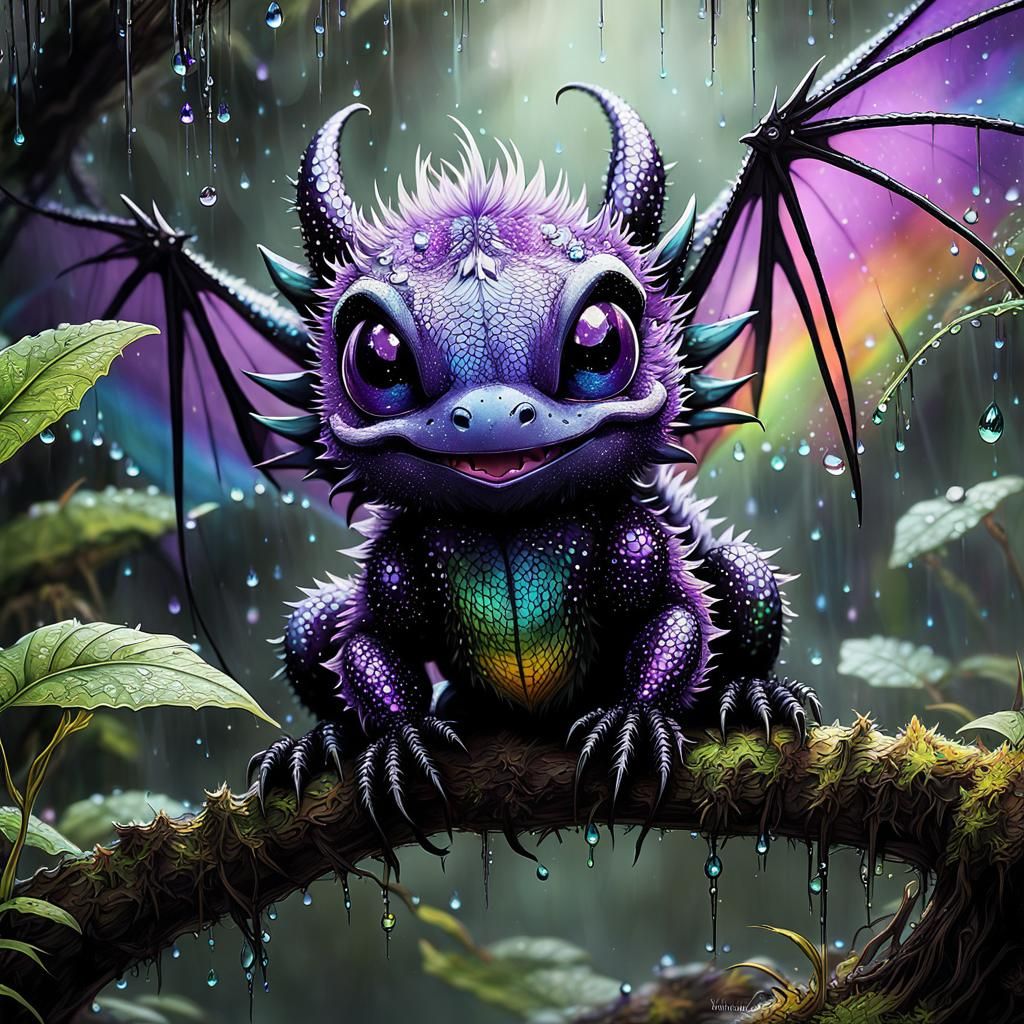 Chibi Dragon on Spider Web, Digital Art