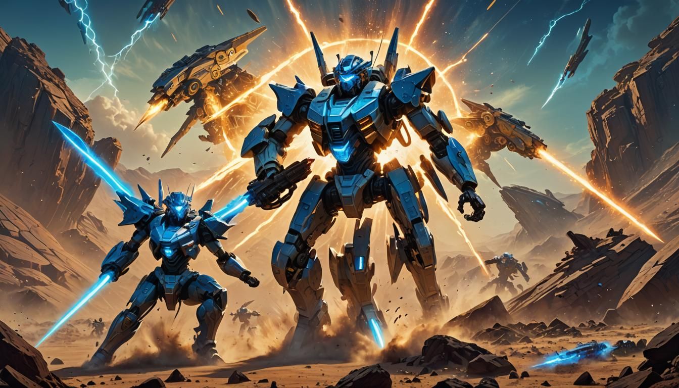 Mecha Battle on Alien Planet: Sci-Fi Digital Art