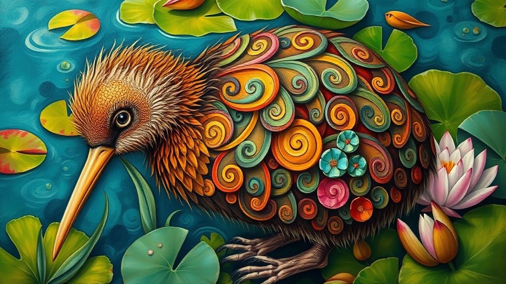 Surreal Kiwi Bird in Impressionist Art Deco Style