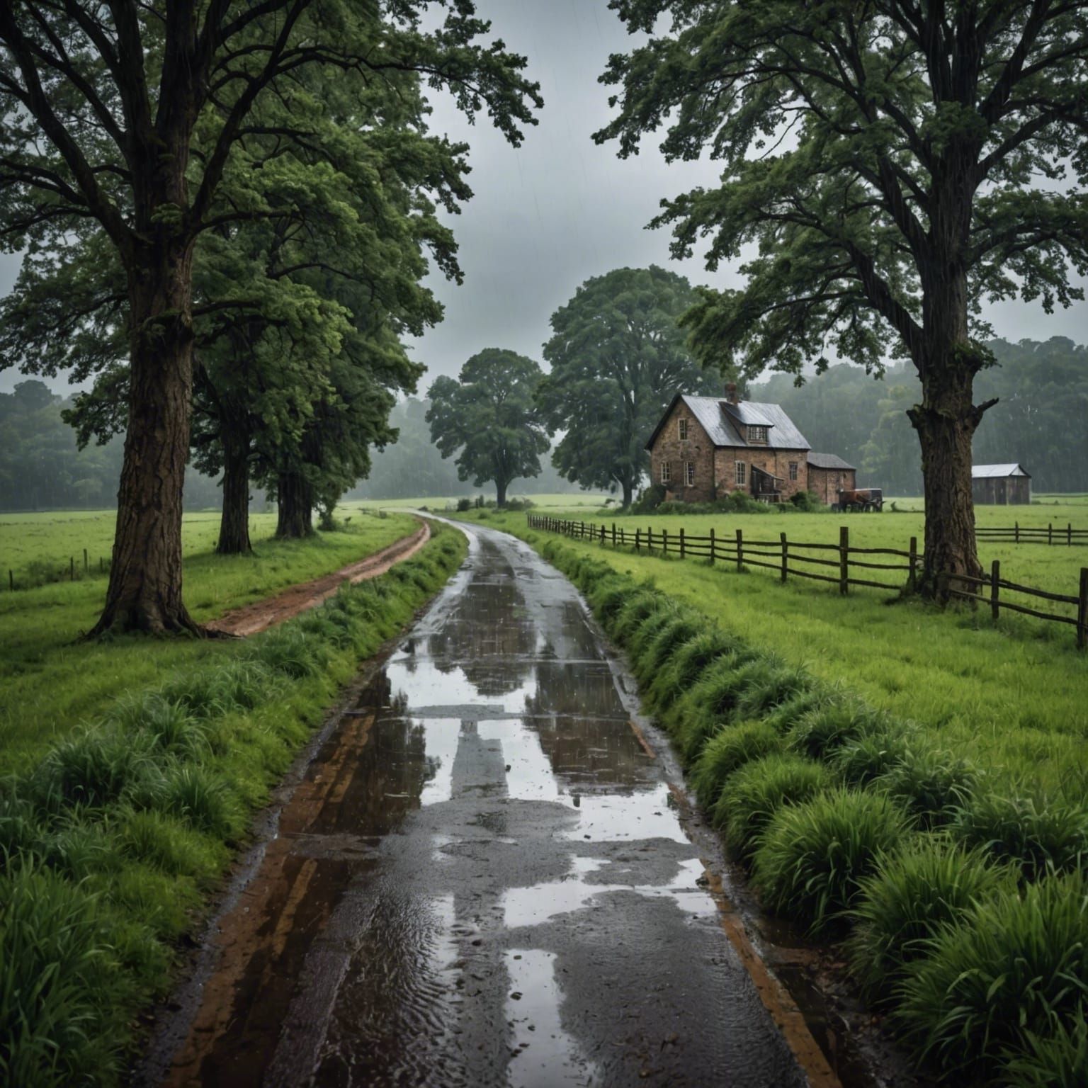 Atmospheric Rainy Day in the Countryside