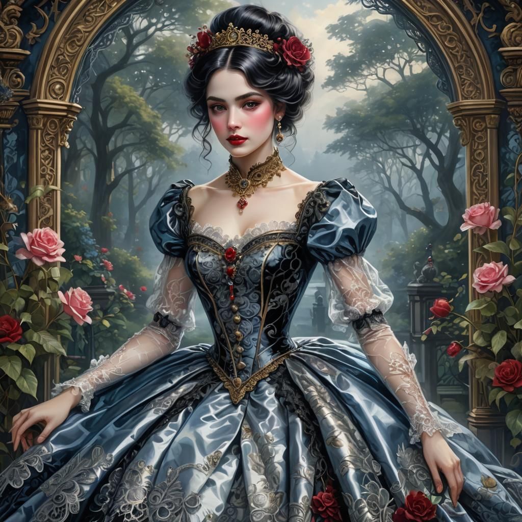 Victorian Beauty in Royal Park: Fantasy Illustration