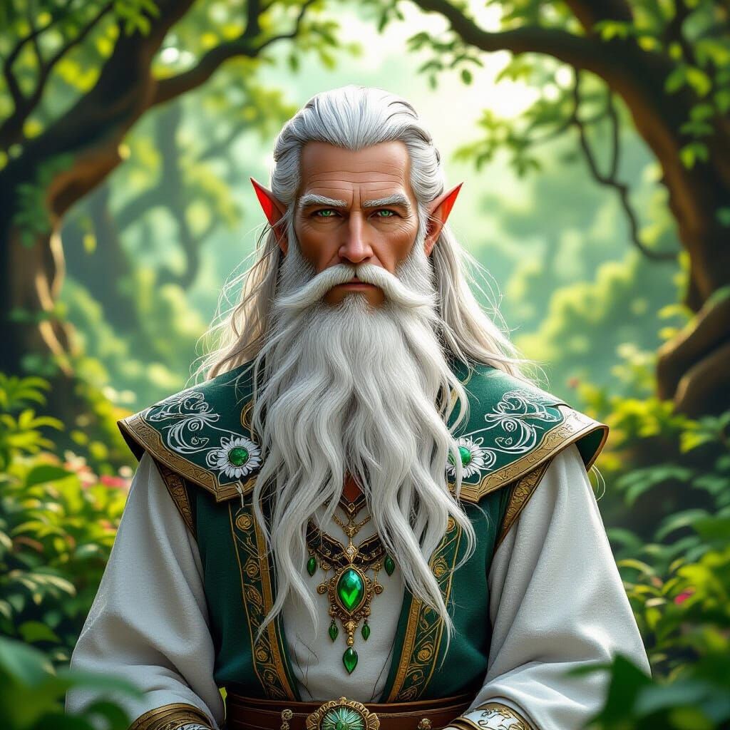 Wise Elven Sage in Ancient Forest