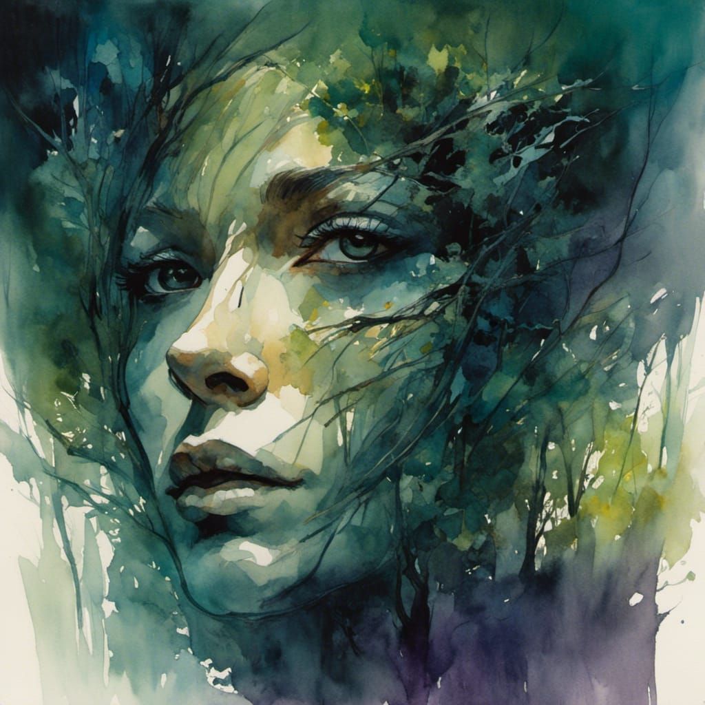 Eerie Dark Fantasy Portrait in Mystical Forest