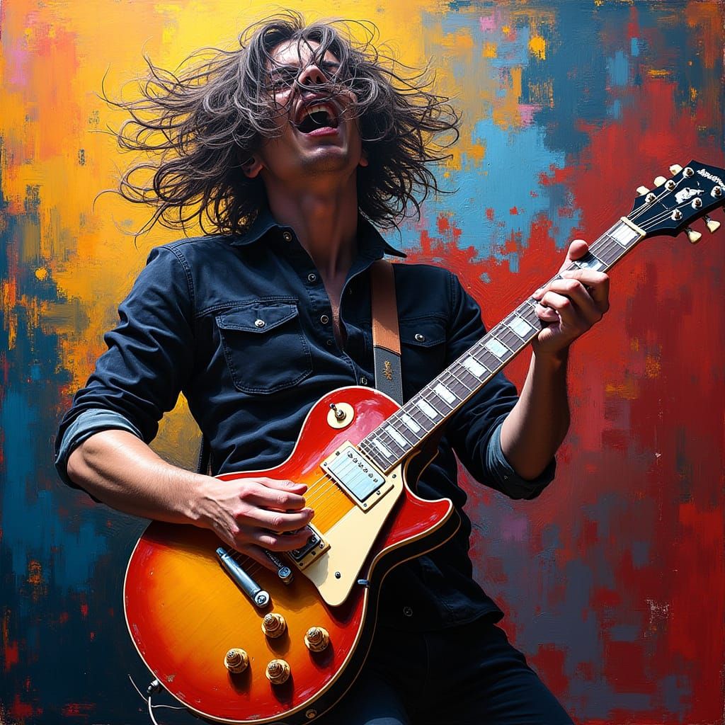 Electric Guitarist Lost in the Music