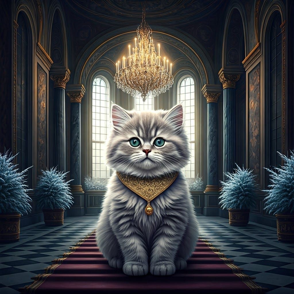 Majestic Kitten Reigns in Grand Palace Hall