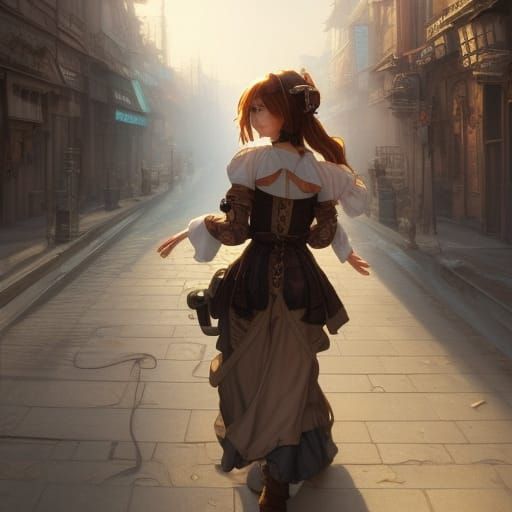 Steampunk Anime Girl Portrait in Hyper-Realistic 3D