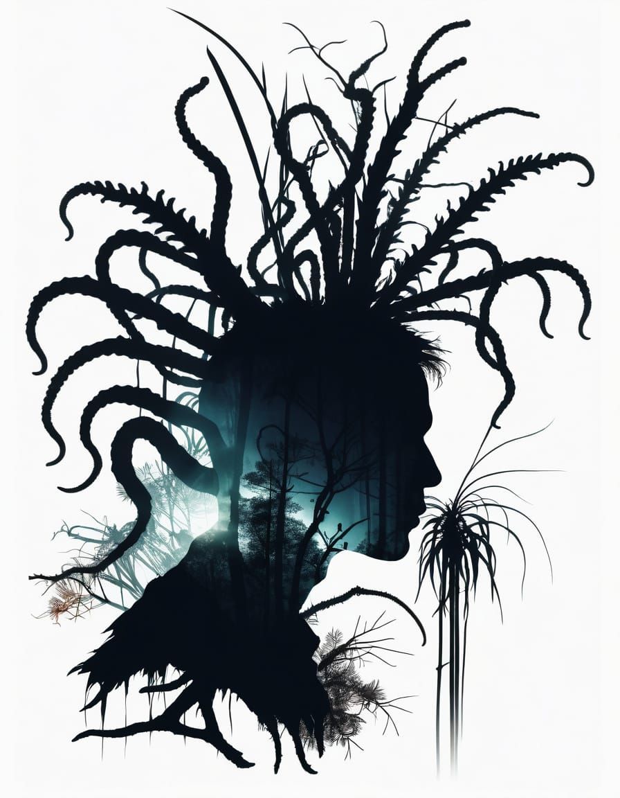 Double Exposure Silhouette With Cordyceps Infection