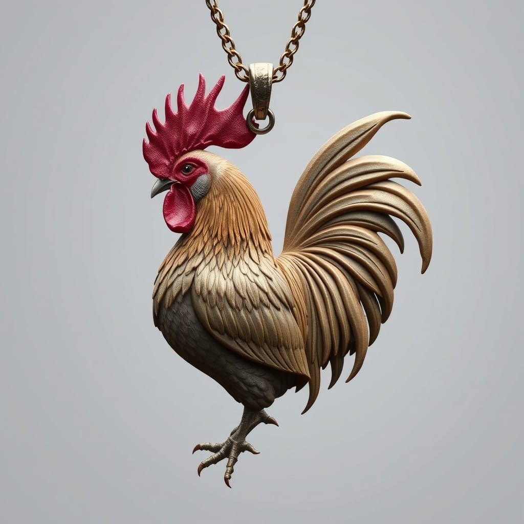 Mystical Rooster Pendant in Intricate Fantasy Style