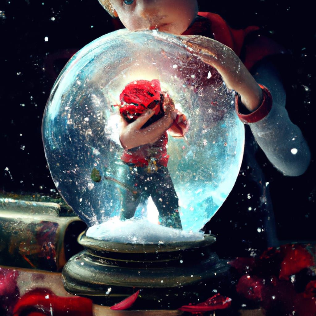 Little Prince Hugs Rose Globe: Digital Matte Painting