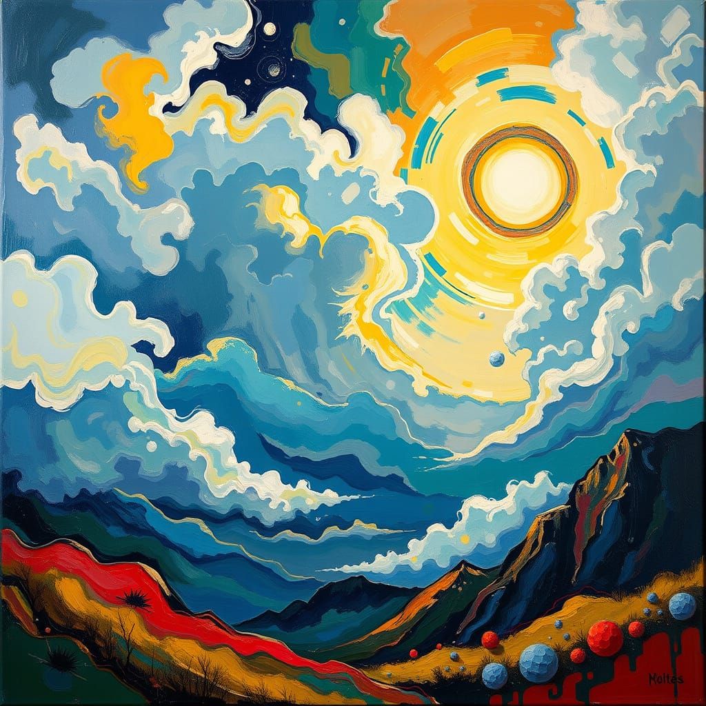 Vibrant Impressionistic Landscape with Cosmic Elements