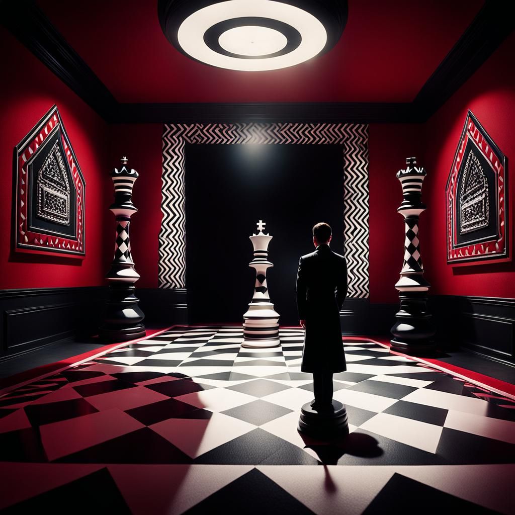 German Expressionism Chess Scene in Dimly Lit Room