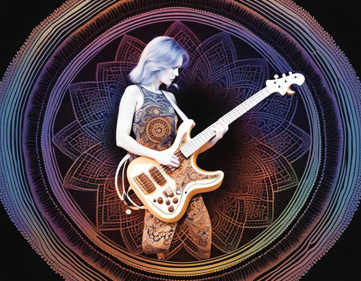 Thermal Image of Woman Playing Bass Guitar