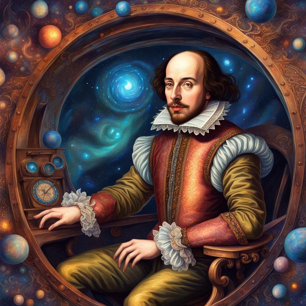 Shakespeare in Spaceship: Cosmic Renaissance Illustration